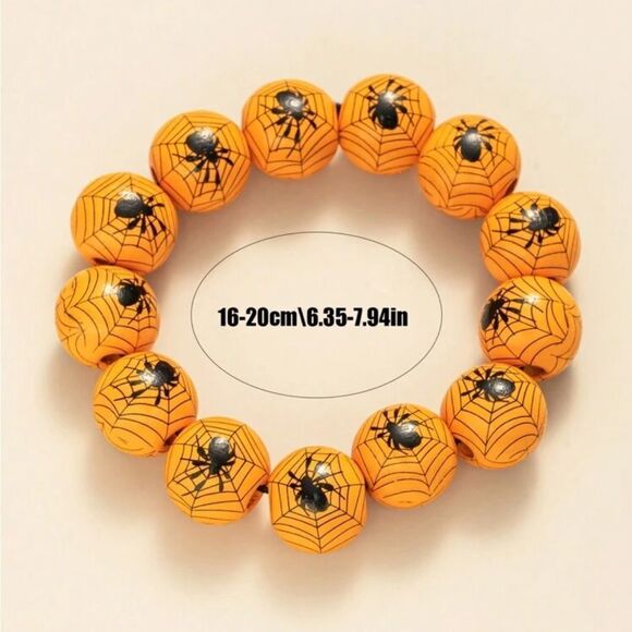 Wooden Spray Painted Black Spider Print Bracelet , Halloween Party - Picture 2 of 10